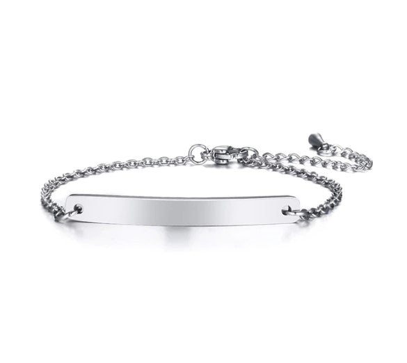 Elegant ID Bar Bracelets for Women 5mm Thin Stainless Steel Link Chain