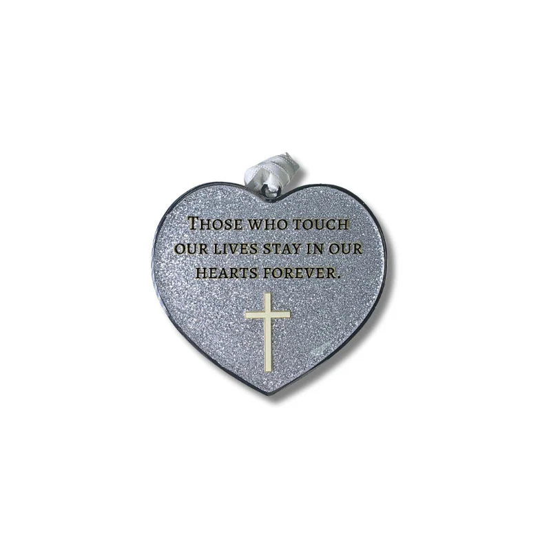 Silver Heart With Cross Memorial Ornament