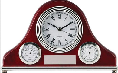 Beautiful rose wood weather station clock  with white face and silver detailing 